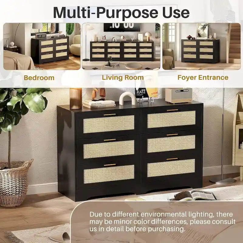 6 Drawers Rattan Dresser-8
