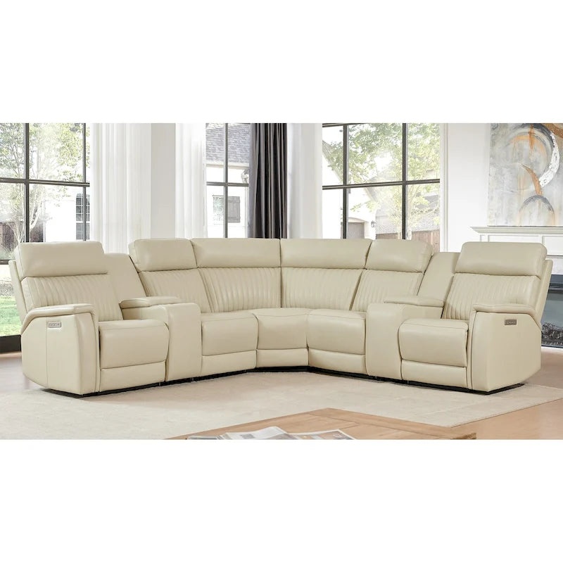 Genuine Leather Power Recliner Sectional Sofa with Ajustable Headrest, Power Lumbar, USB&USB-C Port-19