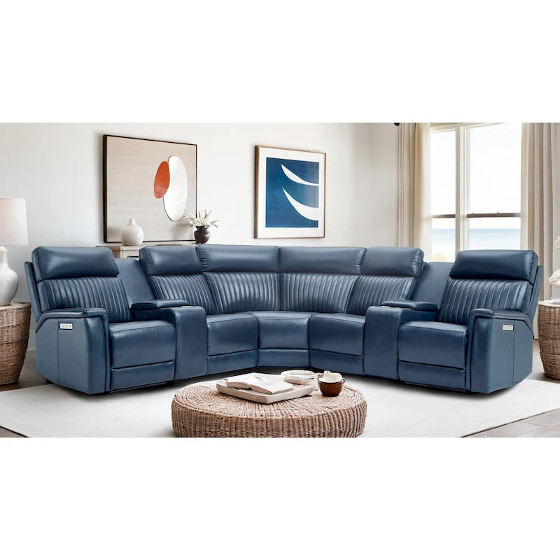 Genuine Leather Power Recliner Sectional Sofa with Ajustable Headrest, Power Lumbar, USB&USB-C Port-20