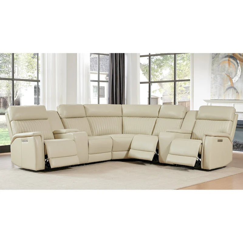 Genuine Leather Power Recliner Sectional Sofa with Ajustable Headrest, Power Lumbar, USB&USB-C Port-4