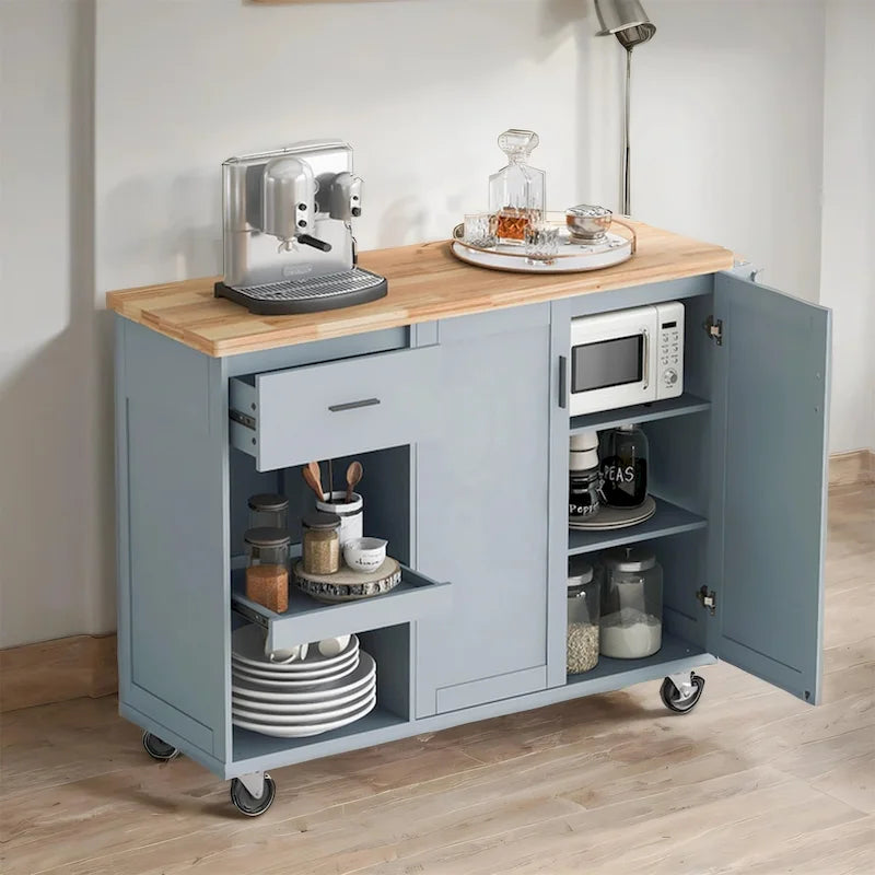 Rolling Kitchen Island w/ Foldable Counter Top,Towel Rack and Drawer-31