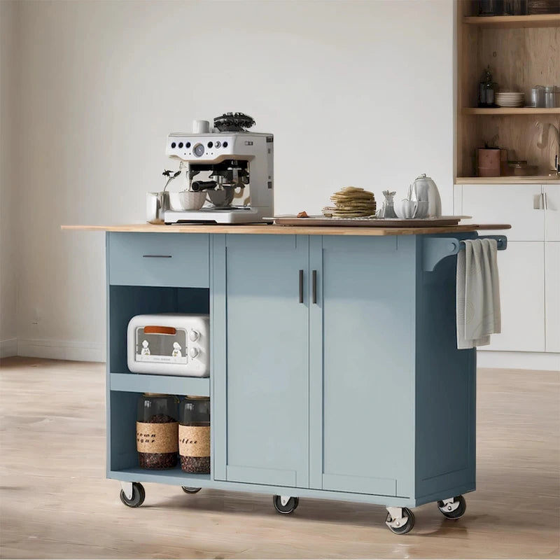 Rolling Kitchen Island w/ Foldable Counter Top,Towel Rack and Drawer