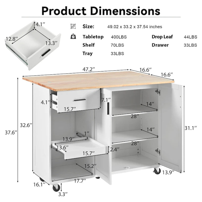Rolling Kitchen Island w/ Foldable Counter Top,Towel Rack and Drawer-4