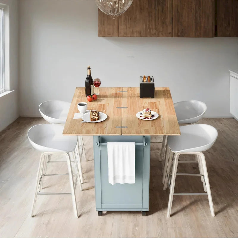 Rolling Kitchen Island w/ Foldable Counter Top,Towel Rack and Drawer-6