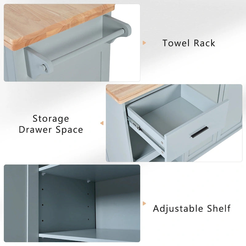 Rolling Kitchen Island w/ Foldable Counter Top,Towel Rack and Drawer-7