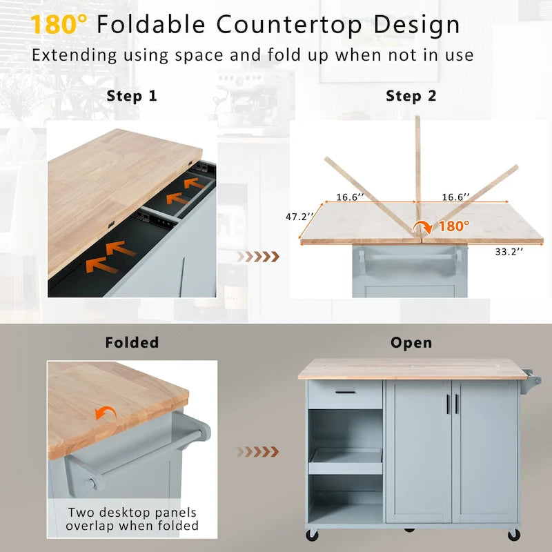 Rolling Kitchen Island w/ Foldable Counter Top,Towel Rack and Drawer-10