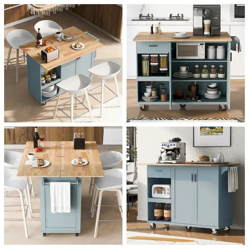 Rolling Kitchen Island w/ Foldable Counter Top,Towel Rack and Drawer-11