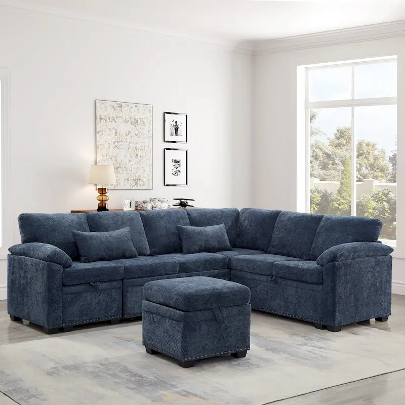 97 Chenille L-Shaped Sleeper Sectional Sofa with Storage Ottoman-36