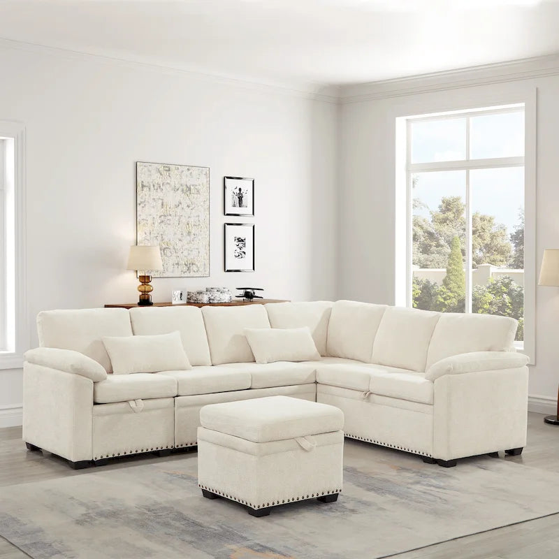 97 Chenille L-Shaped Sleeper Sectional Sofa with Storage Ottoman-37