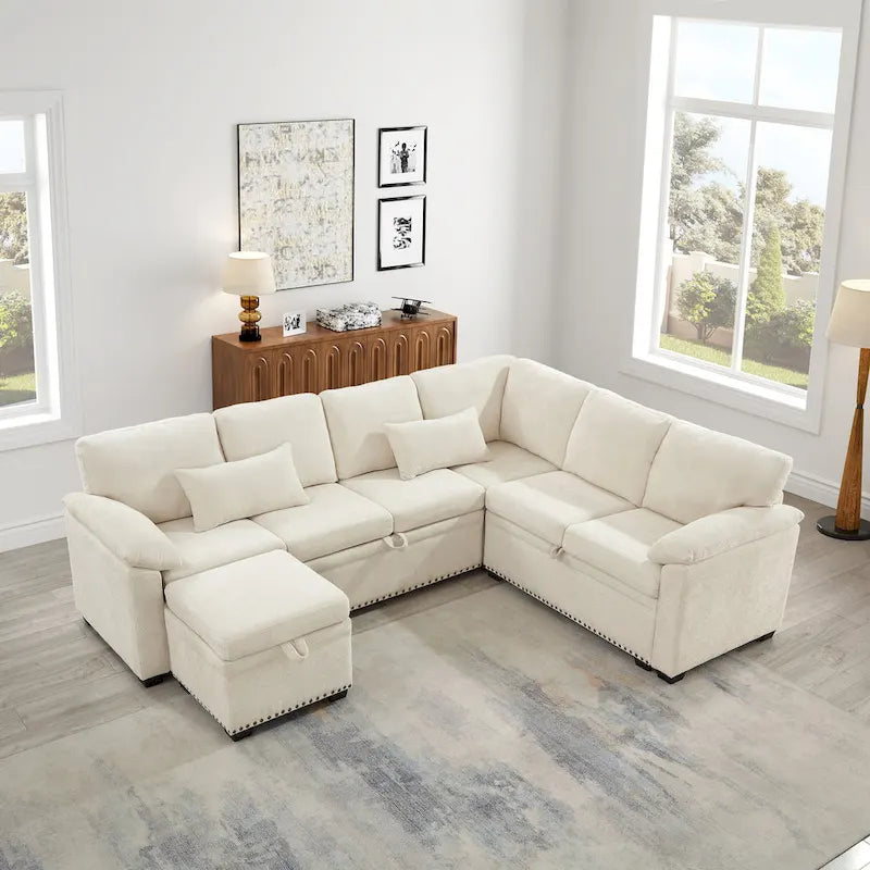 97 Chenille L-Shaped Sleeper Sectional Sofa with Storage Ottoman-5