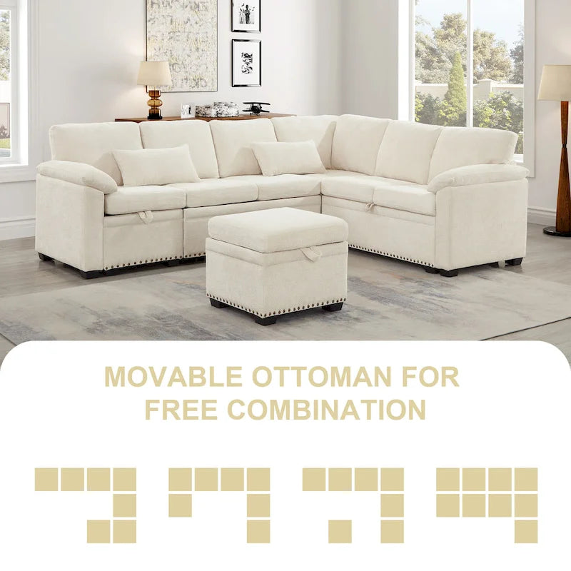 97 Chenille L-Shaped Sleeper Sectional Sofa with Storage Ottoman-8