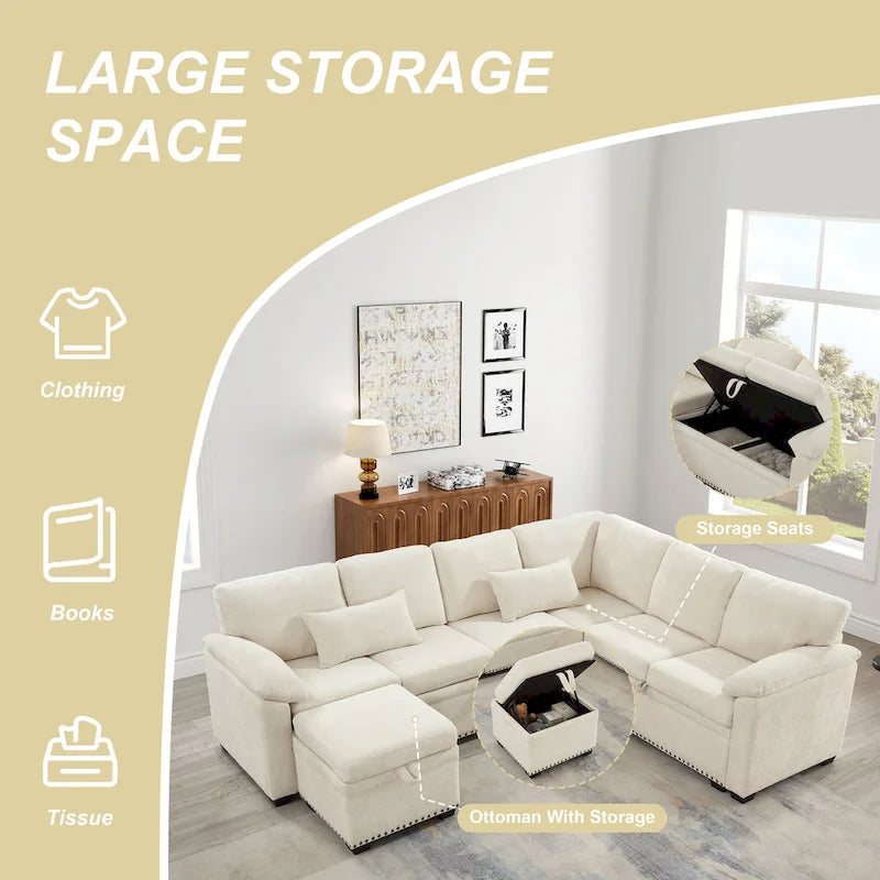 97 Chenille L-Shaped Sleeper Sectional Sofa with Storage Ottoman-9