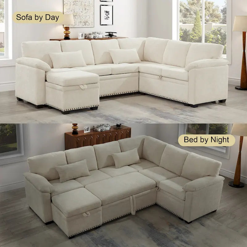 97 Chenille L-Shaped Sleeper Sectional Sofa with Storage Ottoman-10