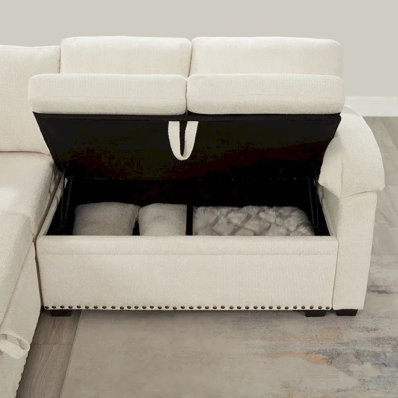 97 Chenille L-Shaped Sleeper Sectional Sofa with Storage Ottoman-11