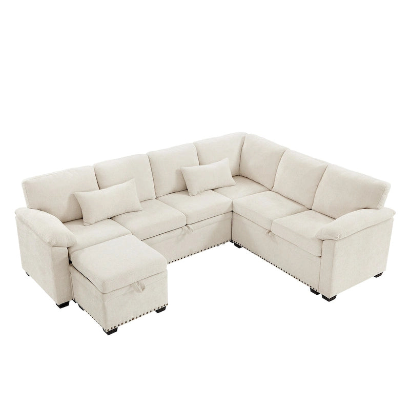97 Chenille L-Shaped Sleeper Sectional Sofa with Storage Ottoman-16