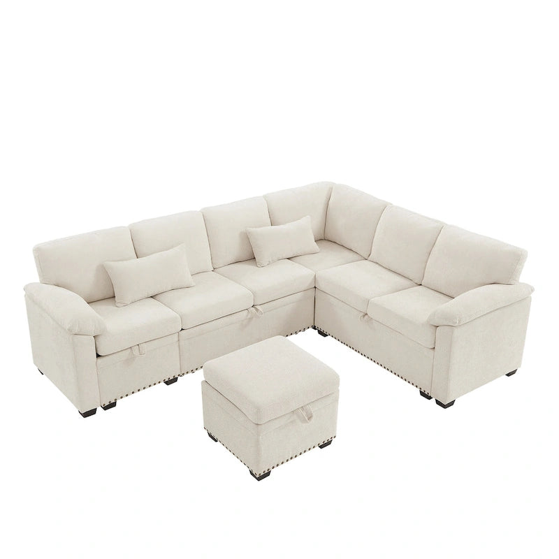 97 Chenille L-Shaped Sleeper Sectional Sofa with Storage Ottoman-17