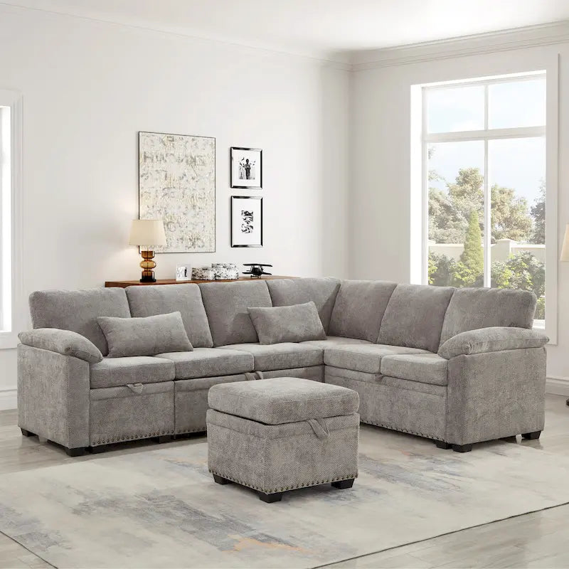 97 Chenille L-Shaped Sleeper Sectional Sofa with Storage Ottoman-21