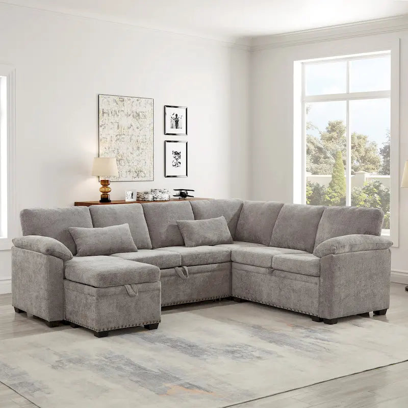 97 Chenille L-Shaped Sleeper Sectional Sofa with Storage Ottoman-22