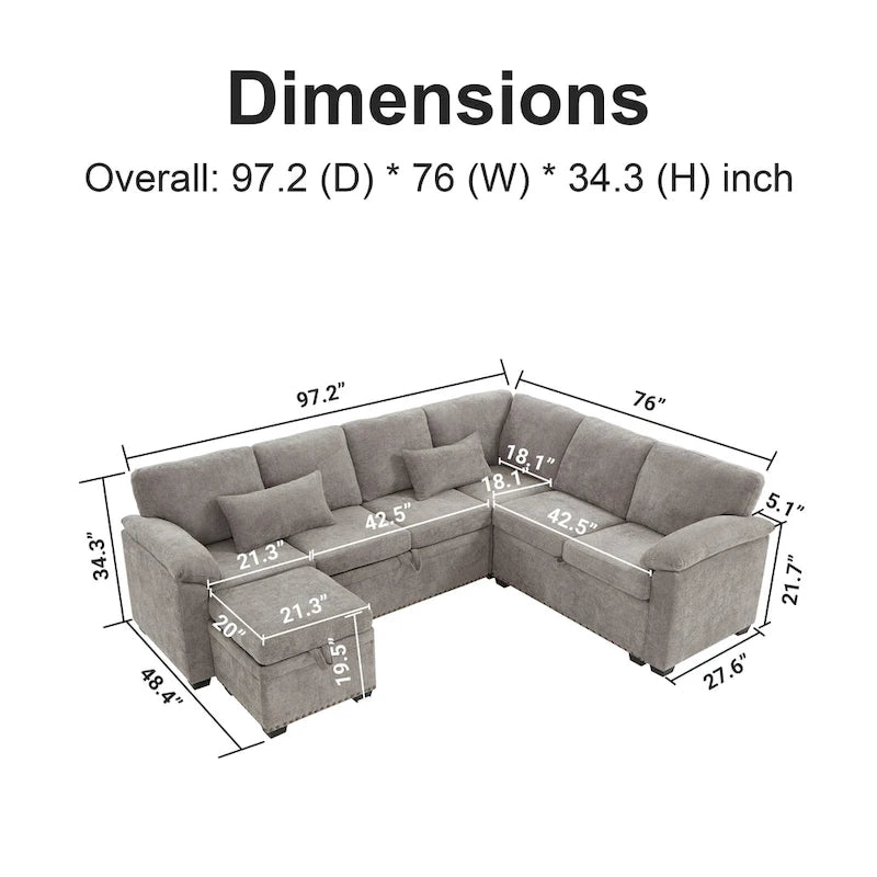 97 Chenille L-Shaped Sleeper Sectional Sofa with Storage Ottoman-26