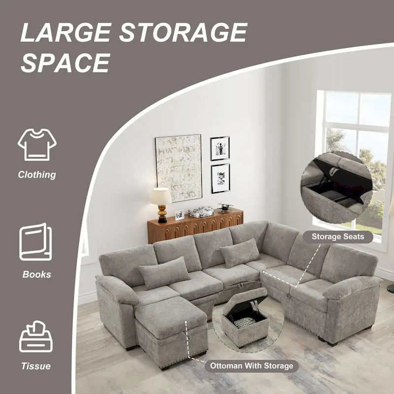97 Chenille L-Shaped Sleeper Sectional Sofa with Storage Ottoman-27