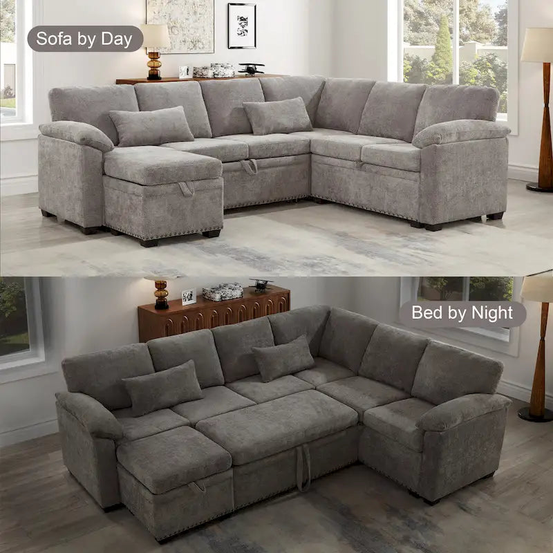 97 Chenille L-Shaped Sleeper Sectional Sofa with Storage Ottoman-30
