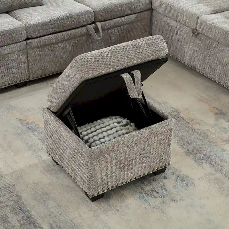 97 Chenille L-Shaped Sleeper Sectional Sofa with Storage Ottoman-32