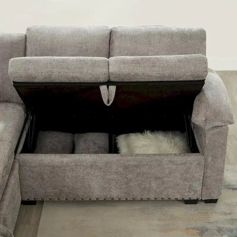 97 Chenille L-Shaped Sleeper Sectional Sofa with Storage Ottoman-33