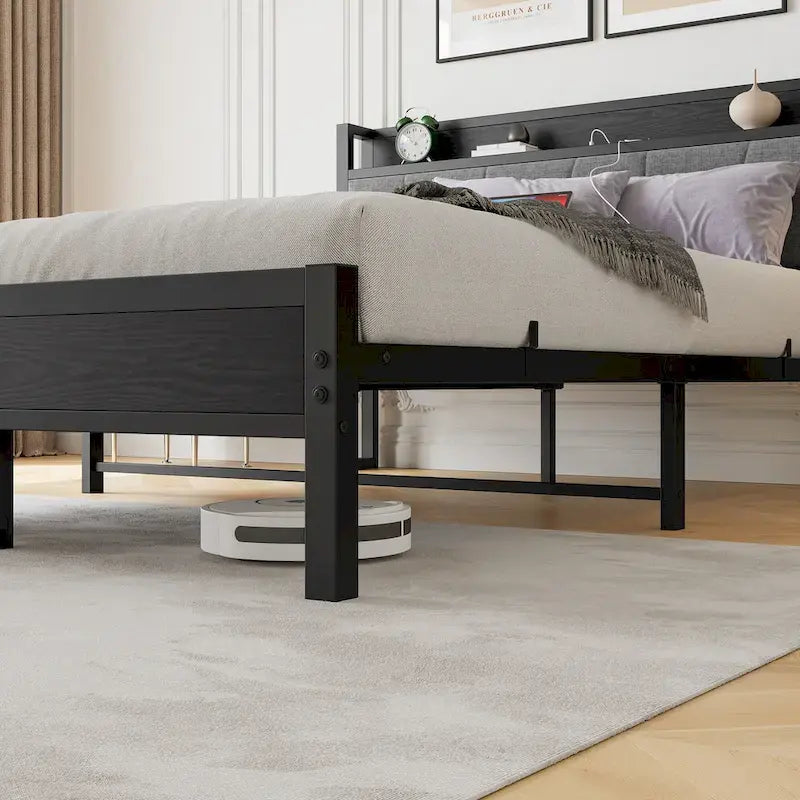 Queen Platform Bed with Storage Headboard & USB Ports-7