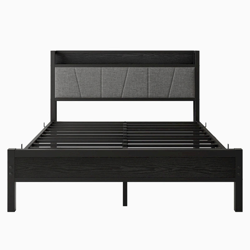 Queen Platform Bed with Storage Headboard & USB Ports-12