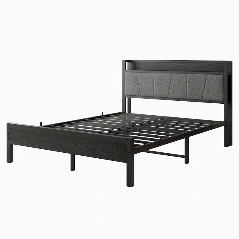 Queen Platform Bed with Storage Headboard & USB Ports-13
