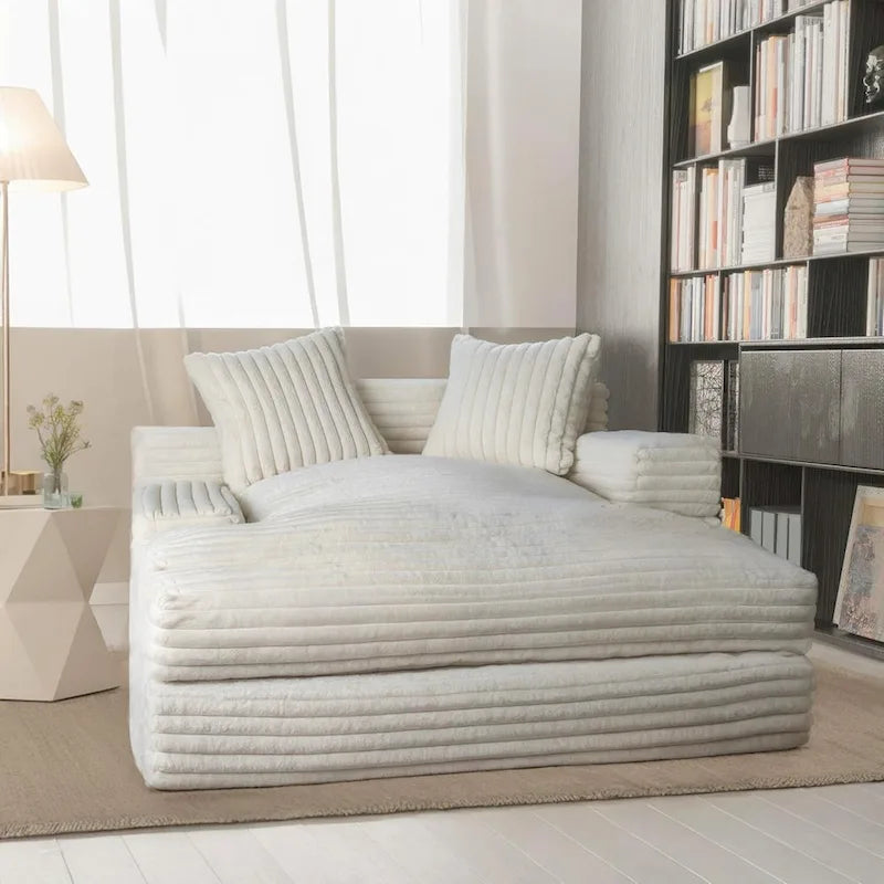 WOWMAX 60 Chaise Lounge Chair, Oversized Chaise Lounge Sofa Soft Short Plush Couch Sofa Bed Sleeper Chair with 2 Throw Pillows