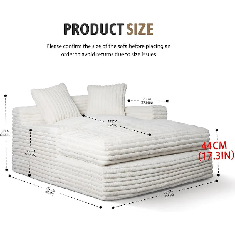 WOWMAX 60 Chaise Lounge Chair, Oversized Chaise Lounge Sofa Soft Short Plush Couch Sofa Bed Sleeper Chair with 2 Throw Pillows-2