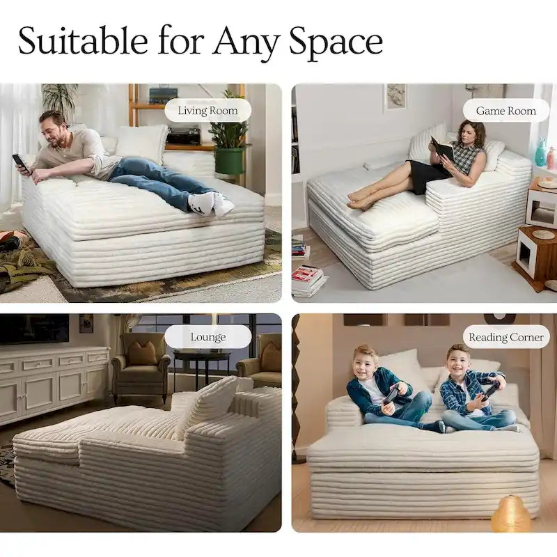 WOWMAX 60 Chaise Lounge Chair, Oversized Chaise Lounge Sofa Soft Short Plush Couch Sofa Bed Sleeper Chair with 2 Throw Pillows-3