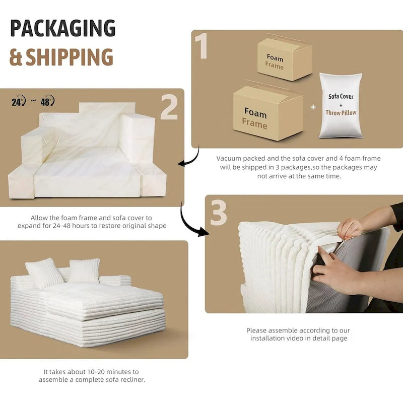 WOWMAX 60 Chaise Lounge Chair, Oversized Chaise Lounge Sofa Soft Short Plush Couch Sofa Bed Sleeper Chair with 2 Throw Pillows-4