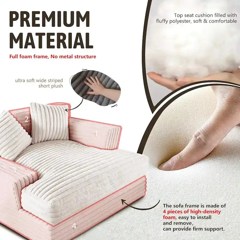 WOWMAX 60 Chaise Lounge Chair, Oversized Chaise Lounge Sofa Soft Short Plush Couch Sofa Bed Sleeper Chair with 2 Throw Pillows-5