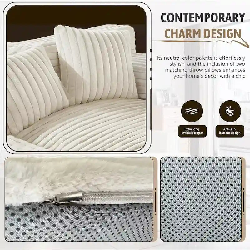 WOWMAX 60 Chaise Lounge Chair, Oversized Chaise Lounge Sofa Soft Short Plush Couch Sofa Bed Sleeper Chair with 2 Throw Pillows-6