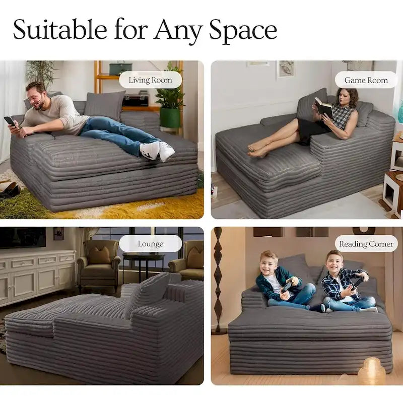 WOWMAX 60 Chaise Lounge Chair, Oversized Chaise Lounge Sofa Soft Short Plush Couch Sofa Bed Sleeper Chair with 2 Throw Pillows-9