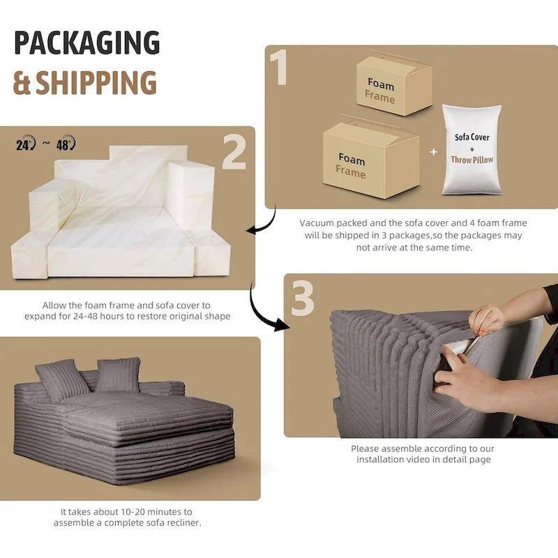 WOWMAX 60 Chaise Lounge Chair, Oversized Chaise Lounge Sofa Soft Short Plush Couch Sofa Bed Sleeper Chair with 2 Throw Pillows-10