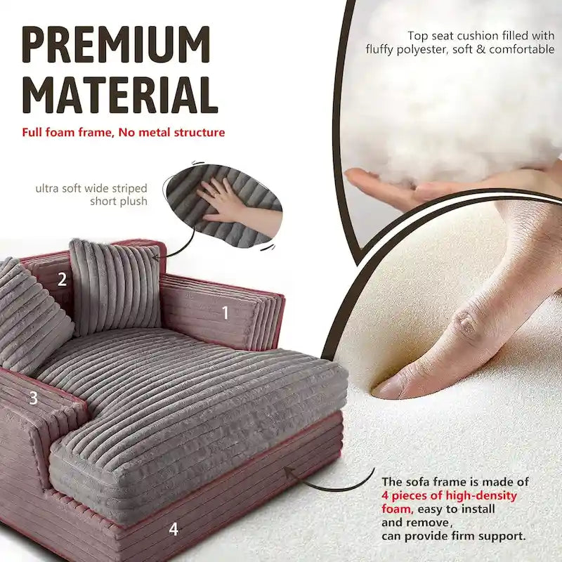 WOWMAX 60 Chaise Lounge Chair, Oversized Chaise Lounge Sofa Soft Short Plush Couch Sofa Bed Sleeper Chair with 2 Throw Pillows-11