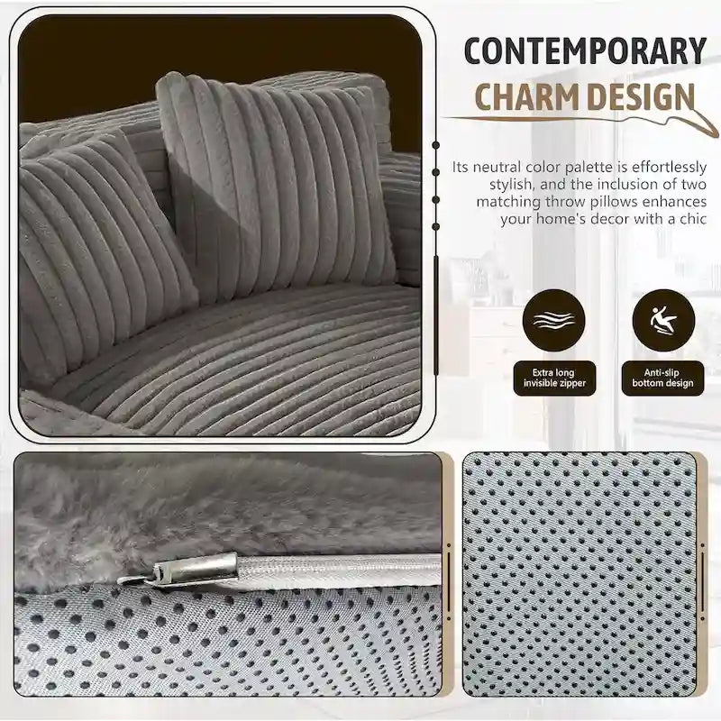 WOWMAX 60 Chaise Lounge Chair, Oversized Chaise Lounge Sofa Soft Short Plush Couch Sofa Bed Sleeper Chair with 2 Throw Pillows-12