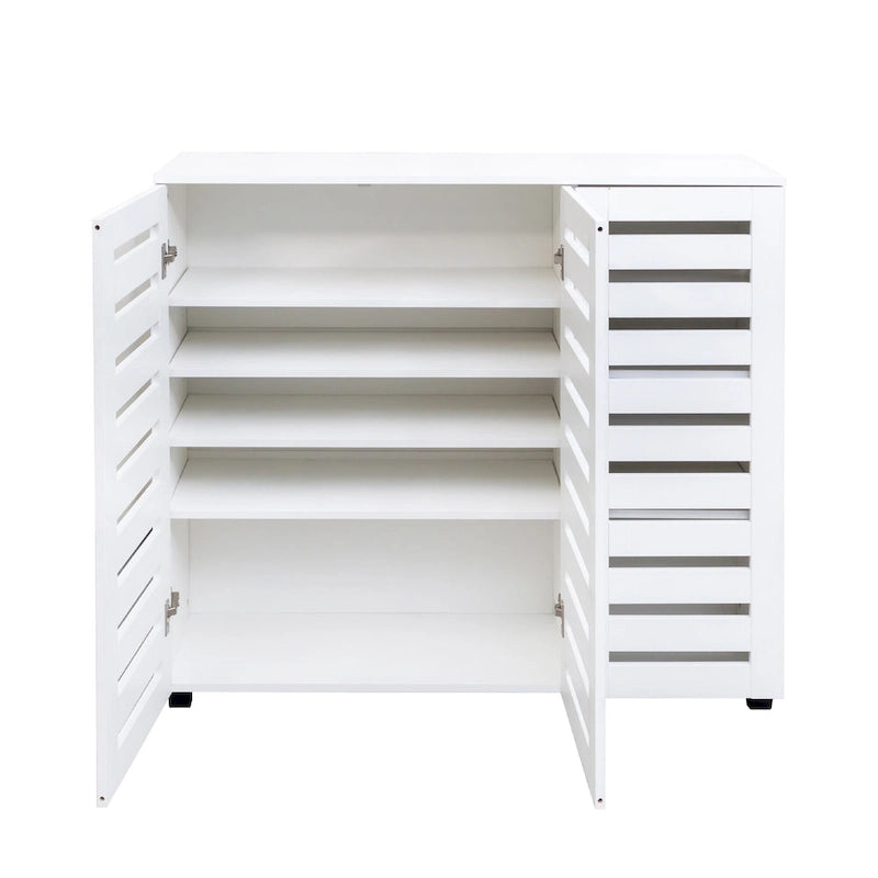 Free Standing Shoe Rack Adjustable Storage Organizer 4 Tier Shoe Rack Shelves, Shoe Cabinet with Louvered Doors-5