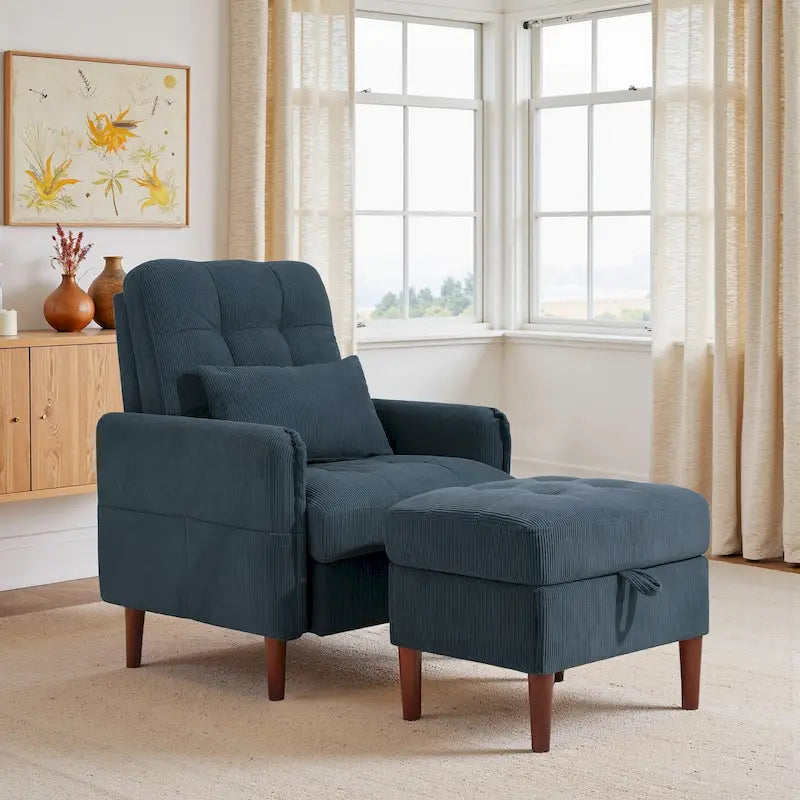 Adjustable Backrest Upholstered Accent Chair with Storage Ottoman Set-39
