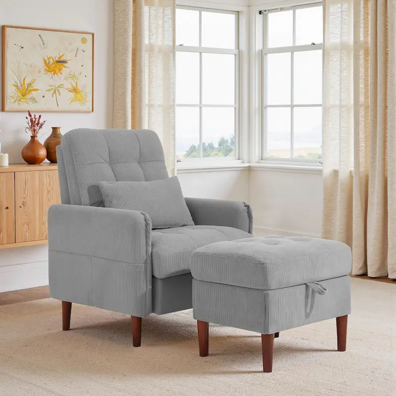 Adjustable Backrest Upholstered Accent Chair with Storage Ottoman Set-40
