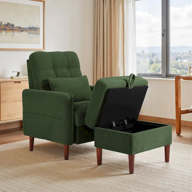 Adjustable Backrest Upholstered Accent Chair with Storage Ottoman Set