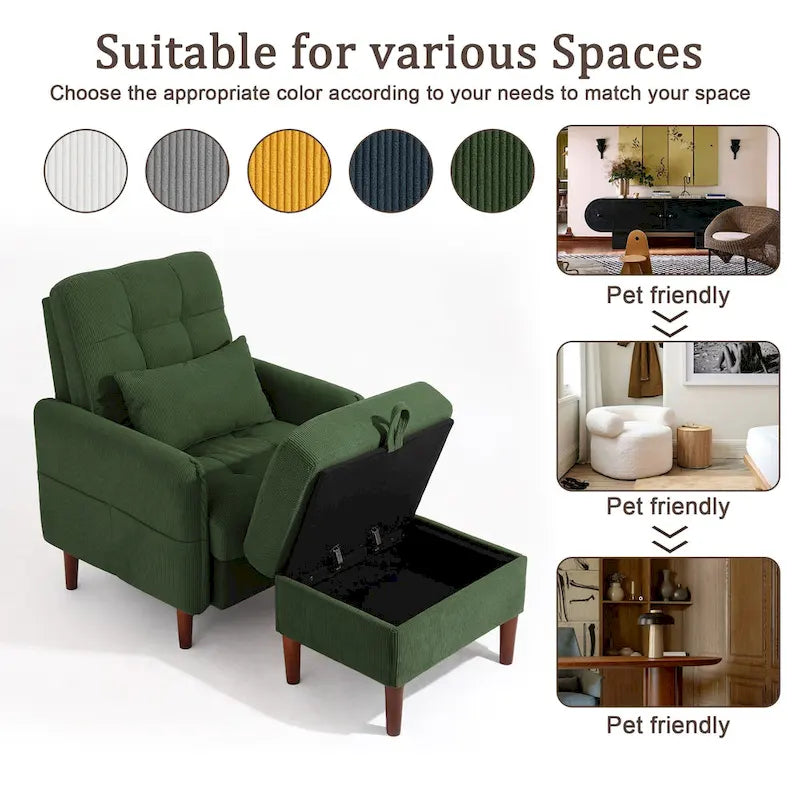 Adjustable Backrest Upholstered Accent Chair with Storage Ottoman Set-4