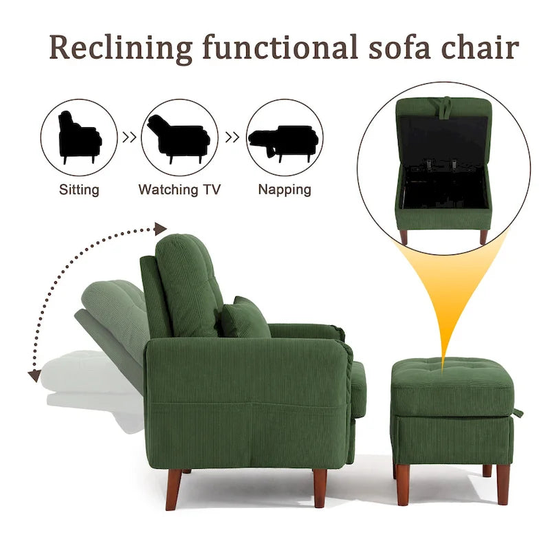 Adjustable Backrest Upholstered Accent Chair with Storage Ottoman Set-5