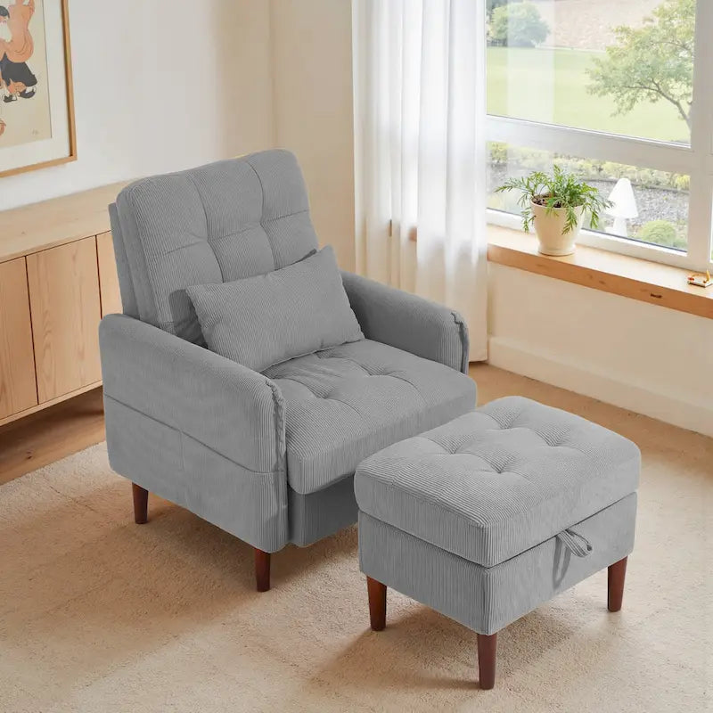 Adjustable Backrest Upholstered Accent Chair with Storage Ottoman Set-7