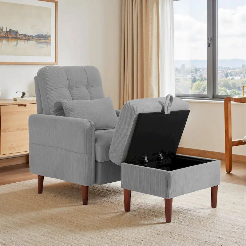 Adjustable Backrest Upholstered Accent Chair with Storage Ottoman Set-8