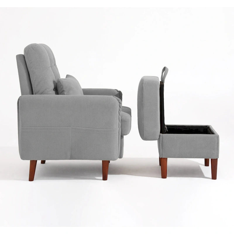 Adjustable Backrest Upholstered Accent Chair with Storage Ottoman Set-11