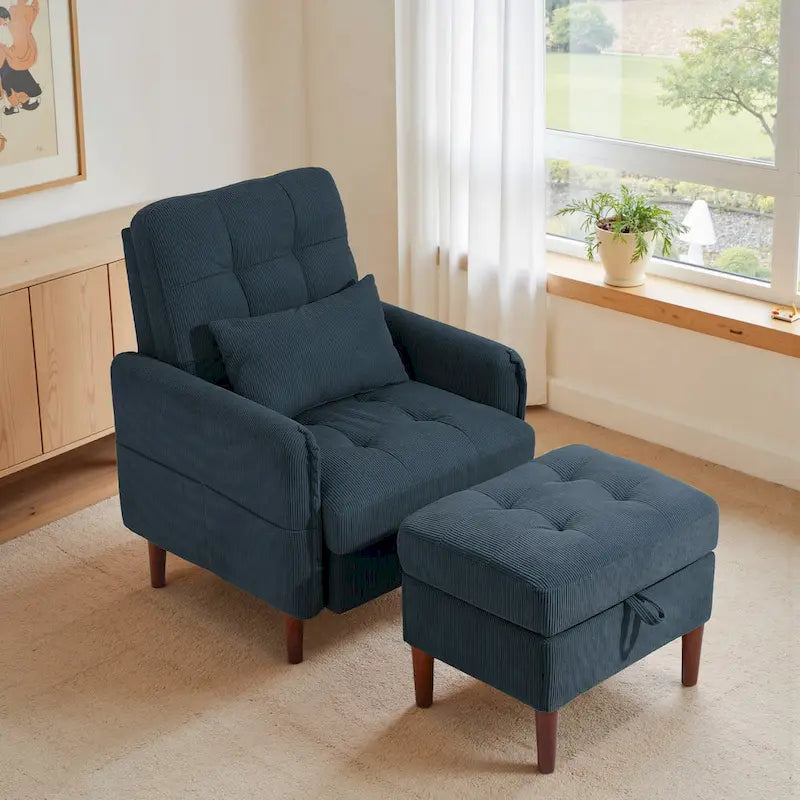 Adjustable Backrest Upholstered Accent Chair with Storage Ottoman Set-16